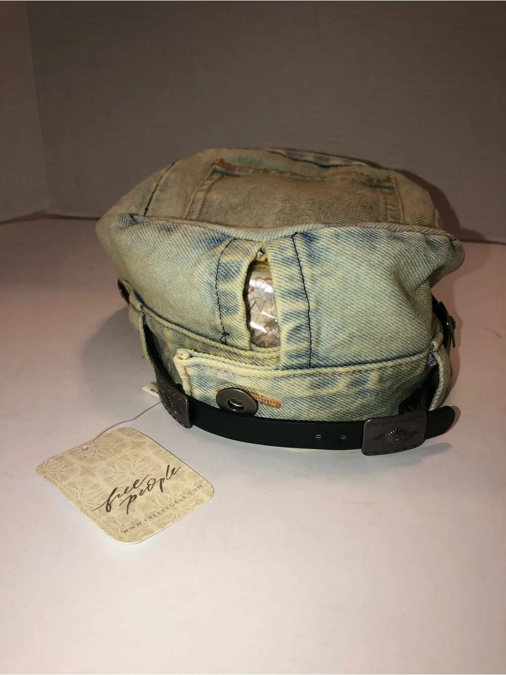 New Free People Washed Denim Jean Pocket Cadet Hat Cap